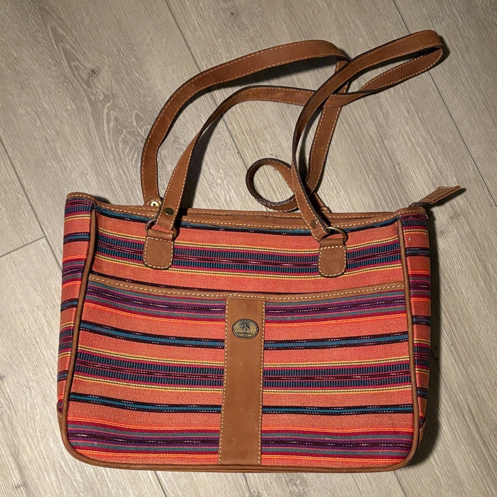 100% real leather Striped Multicolor Tote Bag from Guatemala